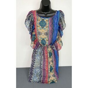 Pink Apple Women's Mixed Print Ruffled Boho Style Mini Dress Size Small